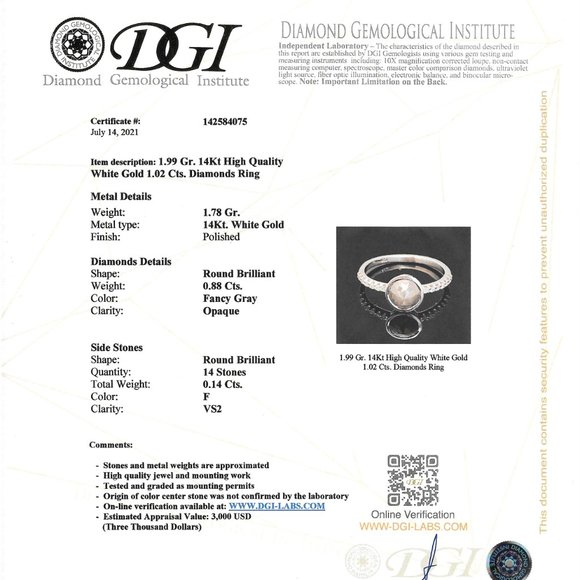 Diamond Engagement Ring 14K White Gold 1.02 TCW - Picture 3 of 9